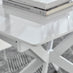 LIRA 100 Extending Dining Table and 4 Blue Pesaro Silver Leg Chairs