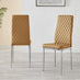 6x Milan Mustard Yellow Hatched Faux Leather Dining Chairs Silver Legs