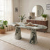 Palma Oval Green Marble Effect Dining Table & 8 Layla Swivel Chairs