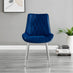 Enna White Glass Extending Dining Table and 4 Navy Pesaro Silver Leg Chairs