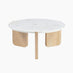 Solia Round White Oak Wood & White Marble Coffee Table