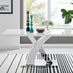 Atlanta Modern Rectangle Chrome Metal High Gloss White Dining Table And 6 White Lorenzo Chairs Set