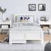 Azure White Solid Pine Single Bed Frame + 2 Drawers