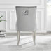 Skye Round White Marble Effect Dining Table & 6 Grey Velvet Belgravia Chairs