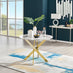 Novara White Marble Gold Leg Round Dining Table & 4 Navy Pesaro Gold Leg Chairs