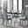 Enna Black Glass Extending Dining Table and 6 Grey Milan Black Leg Chairs