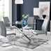 Leonardo Glass And Chrome Metal Dining Table And 4 Elephant Grey Lorenzo Dining Chairs
