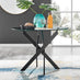 Novara Glass Black Leg Round Dining Table 4 Terracotta Isola Chairs