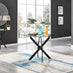 Novara Black Leg Round Glass Dining Table & 4 Blue Pesaro Black Leg Chairs