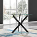 Novara Black Leg Round Glass Dining Table & 4 Blue Pesaro Black Leg Chairs