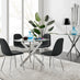 Novara Chrome Metal Round Glass Dining Table And 4 Black Corona Silver Dining Chairs