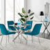 Novara 100cm Round Dining Table and 4 Blue Pesaro Silver Leg Chairs