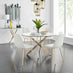 Novara Gold Metal Large Round Dining Table And 4 White Corona Gold Chairs Set