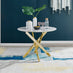 Novara White Marble Gold Leg Round Dining Table & 4 White Corona Gold Leg Chairs