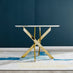 Novara White Marble Gold Leg Round Dining Table & 4 Navy Pesaro Gold Leg Chairs