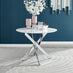 Novara White High Gloss Round Dining Table & 4 White Corona Silver Chairs