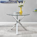 Selina Chrome Round Square Leg Glass Dining Table And 4 White Milan Chairs Set
